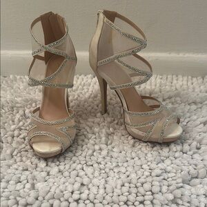 Elegant Cream Strappy Heels with Rhinestone Accents